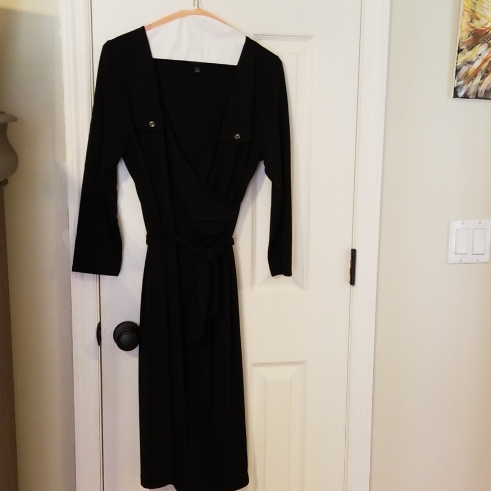 Three quarter sleeve, dark navy dress